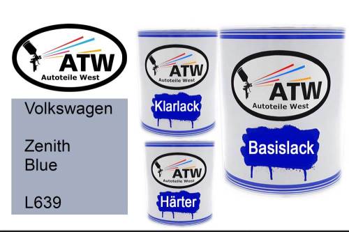 Volkswagen, Zenith Blue, L639: 1L Lackdose + 1L Klarlack + 500ml Härter - Set, von ATW Autoteile West.